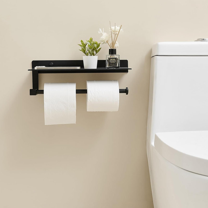 Tablette avec porte-serviettes Graylan, Noir mat