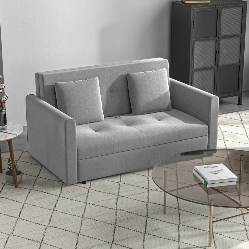 Mikiyas 2 Seater Polyester Sofa Bed, Gray Cotton Blend