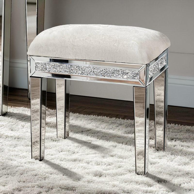 Mikayil White Accent Vanity Stool Makeup Vanity Stool Chair , Pearl White