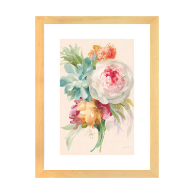 «Garden Bouquet I on Peach Linen» par Danhui Nai - reproduction d'art