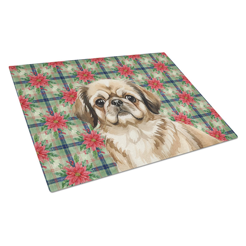 Planche à découper en verre Sable Pekingese Christmas PoinsettIas, Sable