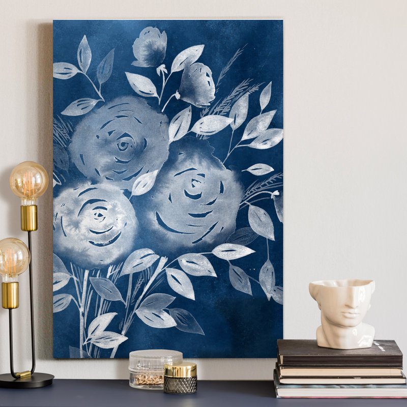 « Cyanotype roses I », reproduction d’art sur toile tendue, 32" H x 48" W x 1.5" D