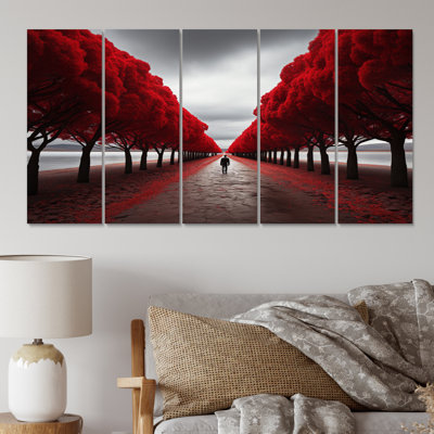 " Red And Grey Tree Solitude II " 5 - Pieces