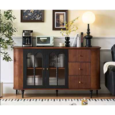 Buffet/meuble de rangement au design rétro-moderne, portes en verre texturé, grand espace de rangement