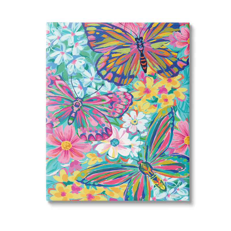 Art moderne sur toile, "Modern Butterflies & Blossoms" par Cat Thurman Designs, H 20 po x l 16 po