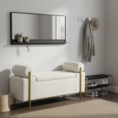 Banc de rangement rembourré en tissu moderne avec pieds en métal doré