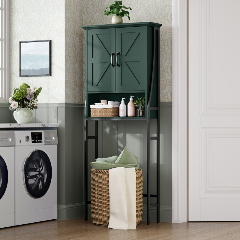 Rangement au-dessus de la toilette en métal et bois H 69 po Trijal, Vert forêt