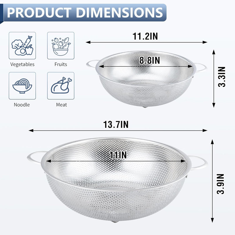 4-Piece Gold Stainless Steel Colander & Strainer Set – Fine Mesh Sifters for Kitchen Prep