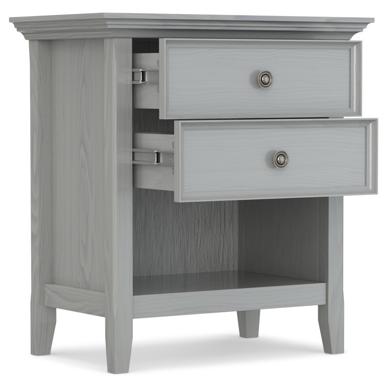 Amherst 24"W Solid Wood Transitional Nightstand with 2 Drawers and Open Storage Shelf, Fog Gray