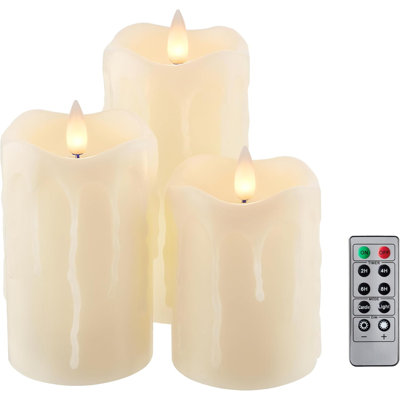 Bougies sans flamme scintillantes avec minuterie à distance, bougies à DEL à piles jusqu'à 400 heures, bougies en cire 3D à flamme mobile. (Ivoire avec larme dégoulinante)