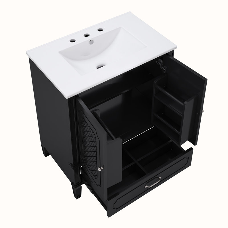 Meuble-lavabo avec lavabo et armoire avec tiroirs, Argent argent, Noir, noir, noir, noir