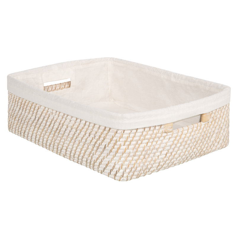 Rosecliff Heights Bavan Rattan Basket, 6" H x 18" W x 14" D, White Wash