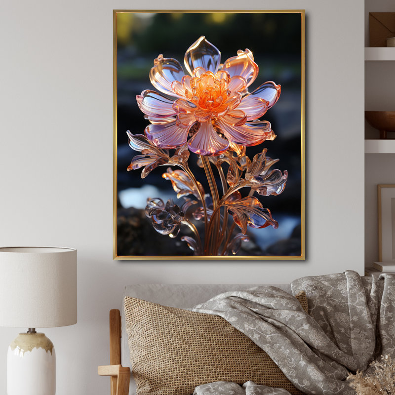 " Peach Flower Crystal II ", Gold Floater Framed, 32" H x 16" W x 1.5" D