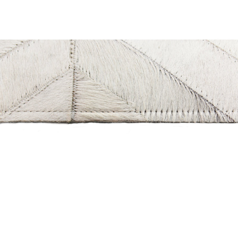 Handmade White Geometric Cowhide Patchwork Area Rug