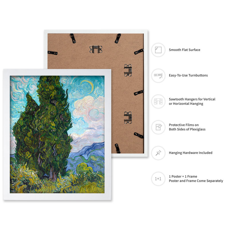 Van Gogh - Cyprès, Affiche, H 18 po x l 24 po, Encadrement blanc