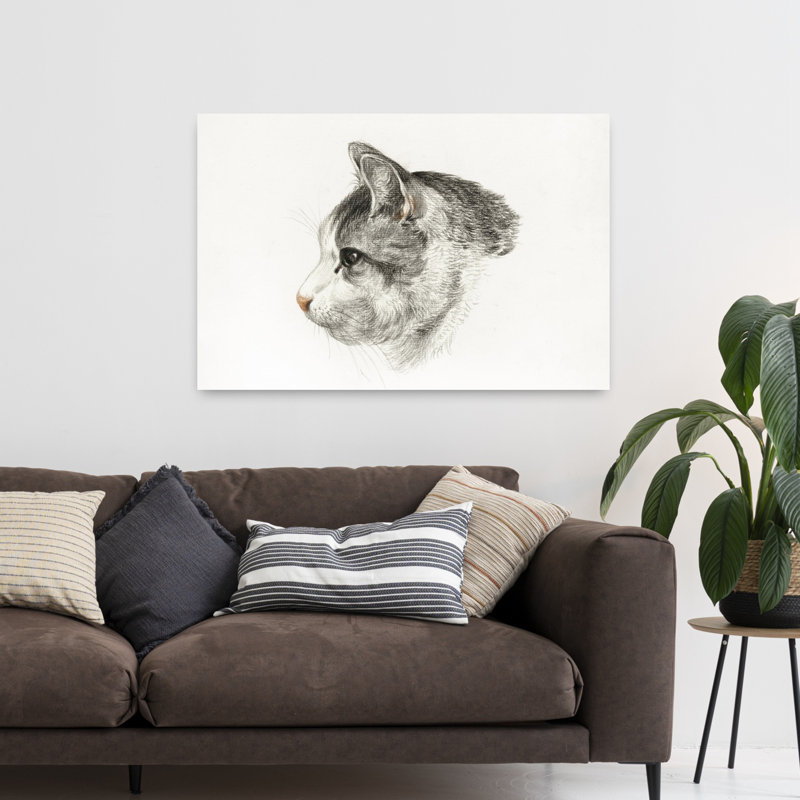 Croquis de chat par Jean Bernard, art mural rétro rétro, H 32 po x l 48 po