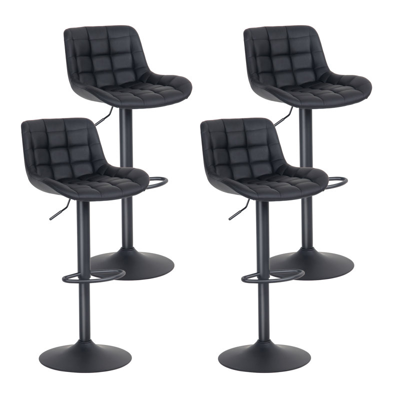 Lochie Swivel Adjustable Height Bar Stools Faux Leather Modern Barstools Upholstered Counter Stools, Black