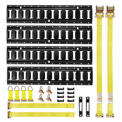 Ensemble de rail d'attache E-Track, rails de rail en E de 2 pi, comprend 2 sangles à cliquet et 4 joints toriques et 4 attaches avec anneau en D et 2 fentes simples et 8 embouts, adaptés aux garages et aux remorques