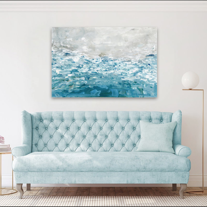 Nénuphars bleus II - coquillages côtiers et huile de corail abstrait art marin, H 40 po x l 60 po