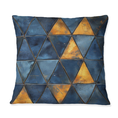 Blue Gold Modern Glam Triangles V - Modern Throw Pillow