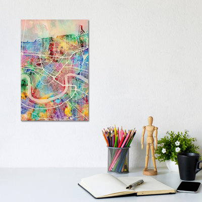 New Orleans Street Map I by Michael Tompsett - 1 Piece Wrapped Canvas Wall Art