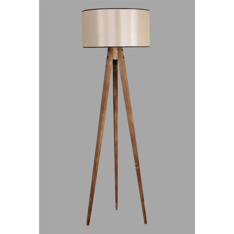 Luro Elegant Wooden Floor Lamp, Brown Finish, 60 in Height x 17.7 in Diameter | Fabric Shade, On/Off Switch on Cable, E27 Socket | Perfect for Living Room, Bedroom, or Office, Stylish and Functional Lighting Solution