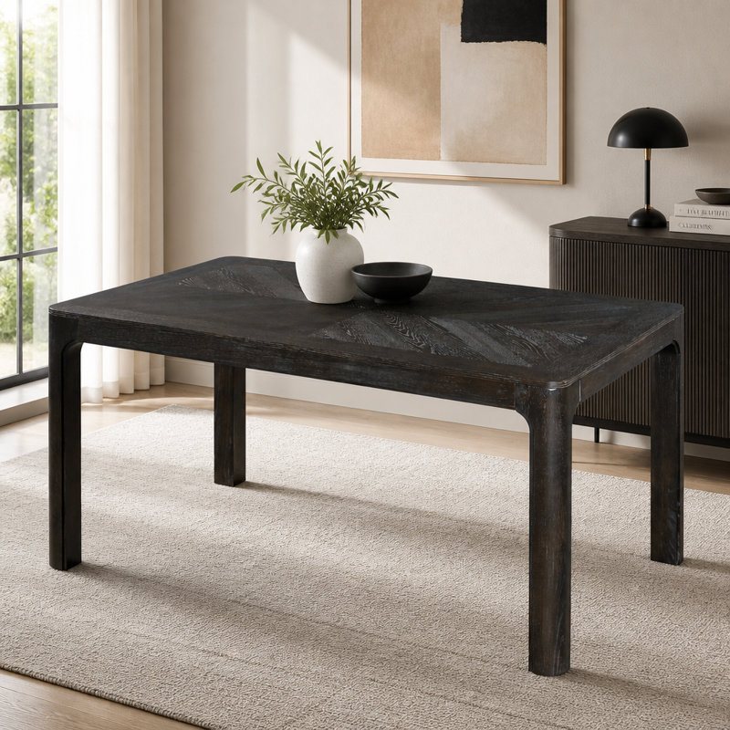 Table de salle à manger rectangulaire TREXM avec dessus de style parquet, coins arrondis, pieds incurvés et pieds ajustables (Espresso)