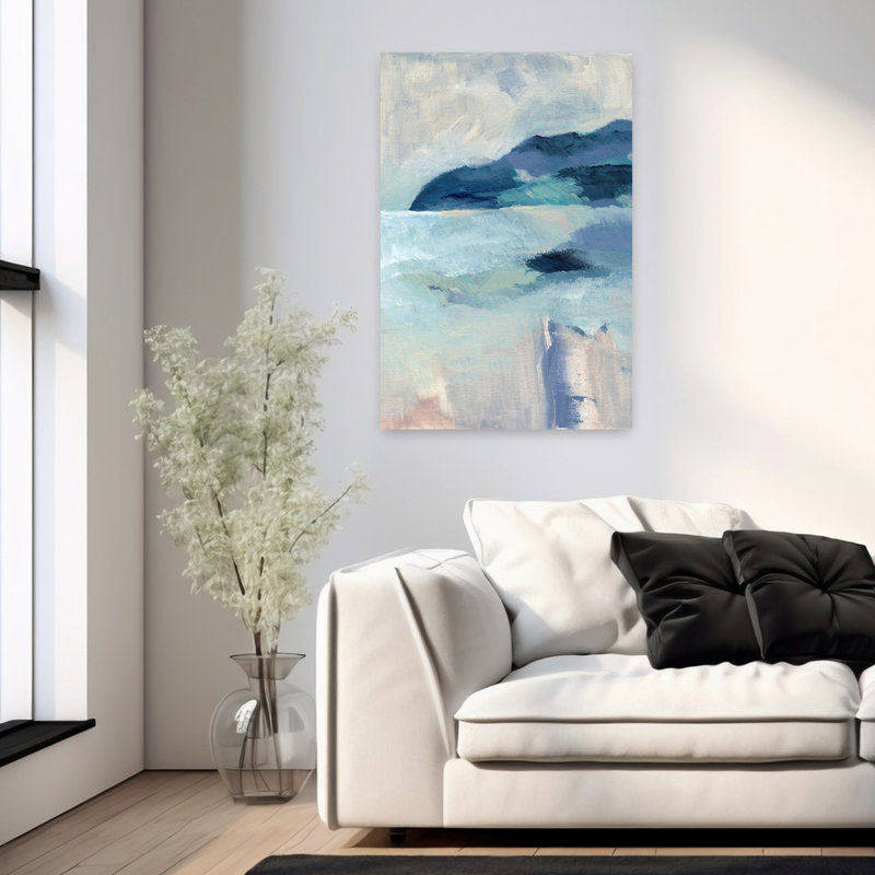 «Serene Coastal Blues», art paisible abstrait pacifique, 36" H x 24" W
