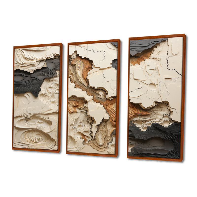 Ensemble de décoration murale beige et brun «African River Collage», H 28 po x l 36 po x P 1 po, Cadre flottant brun