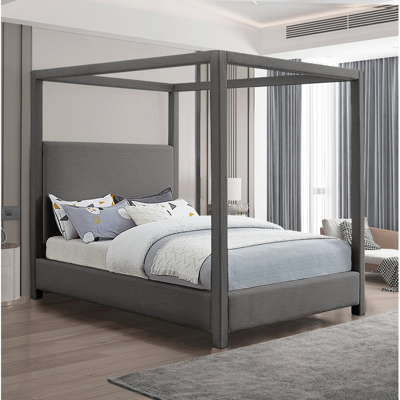 Bois massif Dunwich et plateforme rembourrée, Lin gris, Double