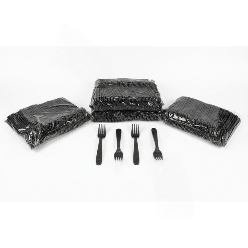 Fourchette en polypropylène noir très lourd, 10 manchons de 100 fourchettes (1000 / Cs), Noir