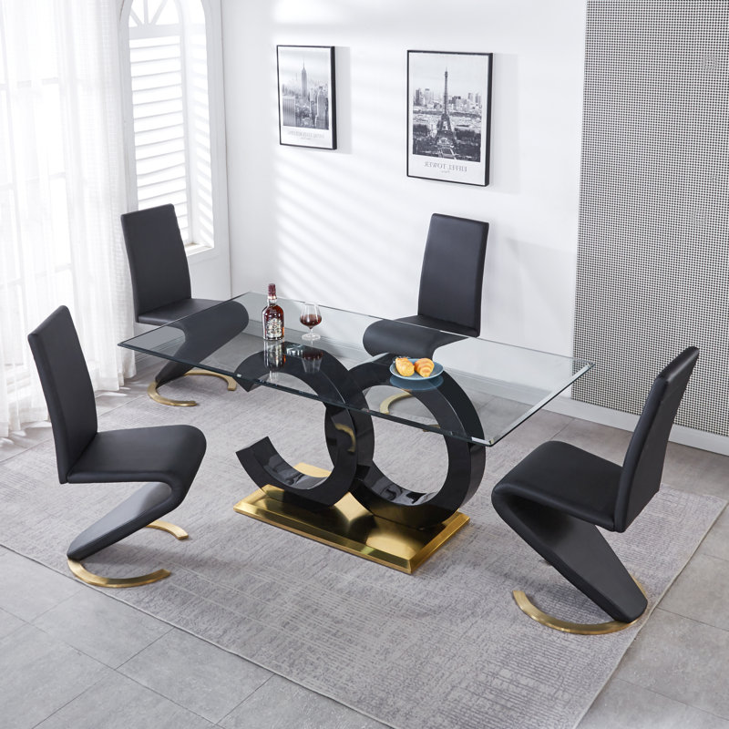 Table de salle à manger 63 ", Or/noir