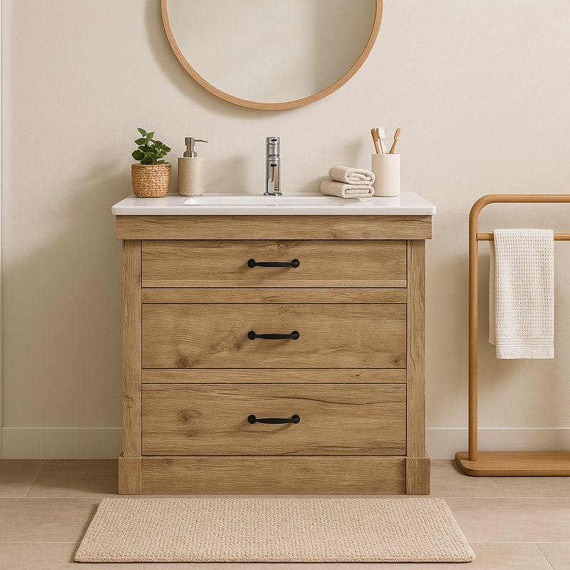 Ensemble de meuble-lavabo simple 36 po avec deux tiroirs Caso, Chêne clair