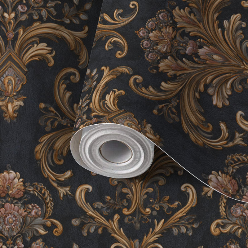 Papier peint adhésif peler et coller en PVC, revêtement mural auto-adhésif amovible avec imprimé damassé baroque élégant, imperméable pour la décoration intérieure - rouleau