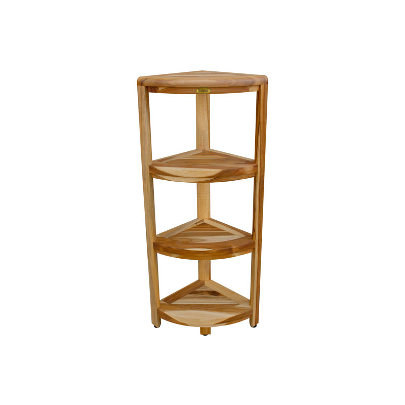 Oasis Bathroom Elegance EcoDecors 4-Tier Shower Shelf, Snazzy Corner, Teak Corner Shower Shelf, Shower Stand Corner, in Earthy Teak