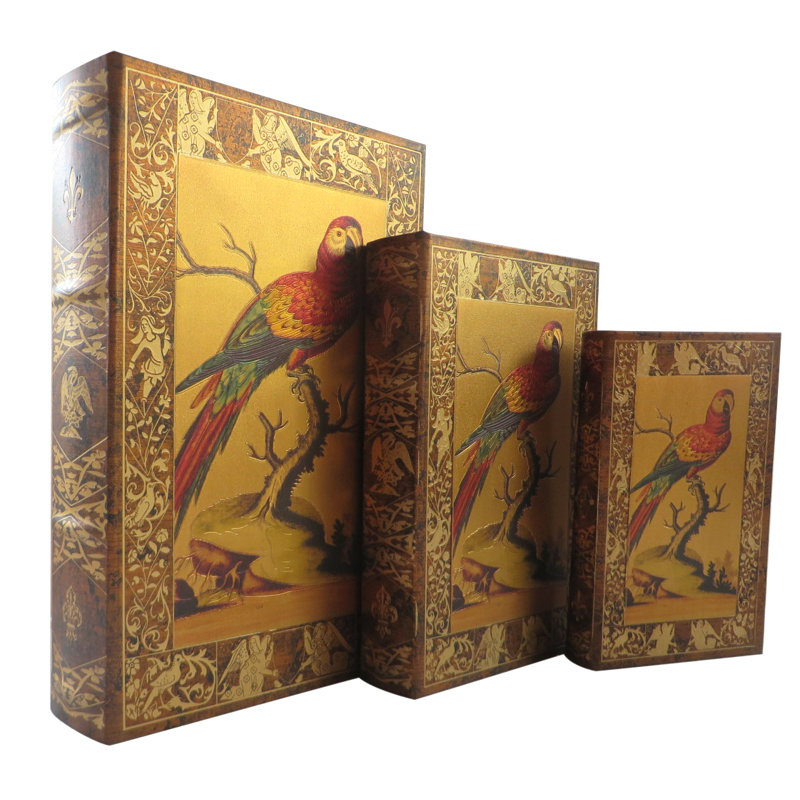 Ensemble de boîte décorative 3 pièces en bois de rangement arc-en-ciel perroquet