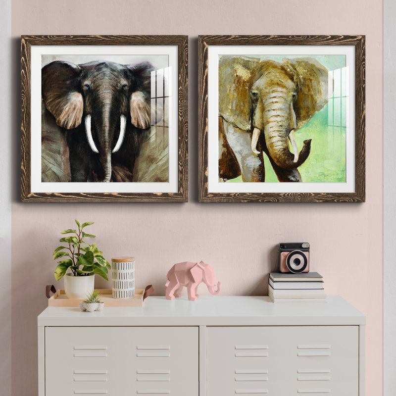 Majestic Encounter - Ensemble de 2 peintures encadrées, H 31,5 po x l 63 po x P 1,5 po, Encadré de bois de noyer