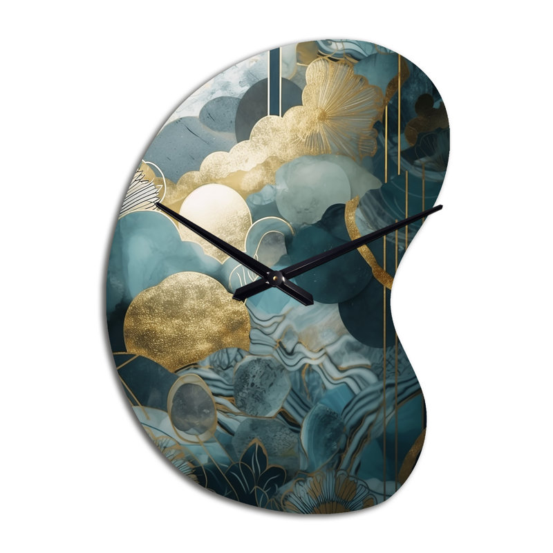 Bleu et or abstrait harmonies de la nature - grande horloge murale bleue en forme de flèche - forme unique, Petit