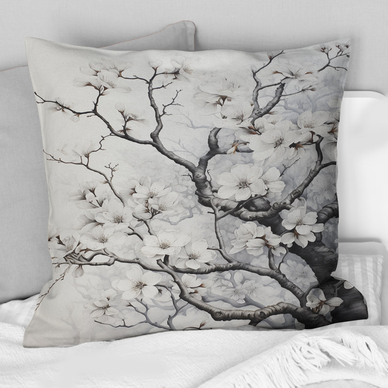 Grey White Tree Graphite Whispers I - Trees Printed Throw Pillow
