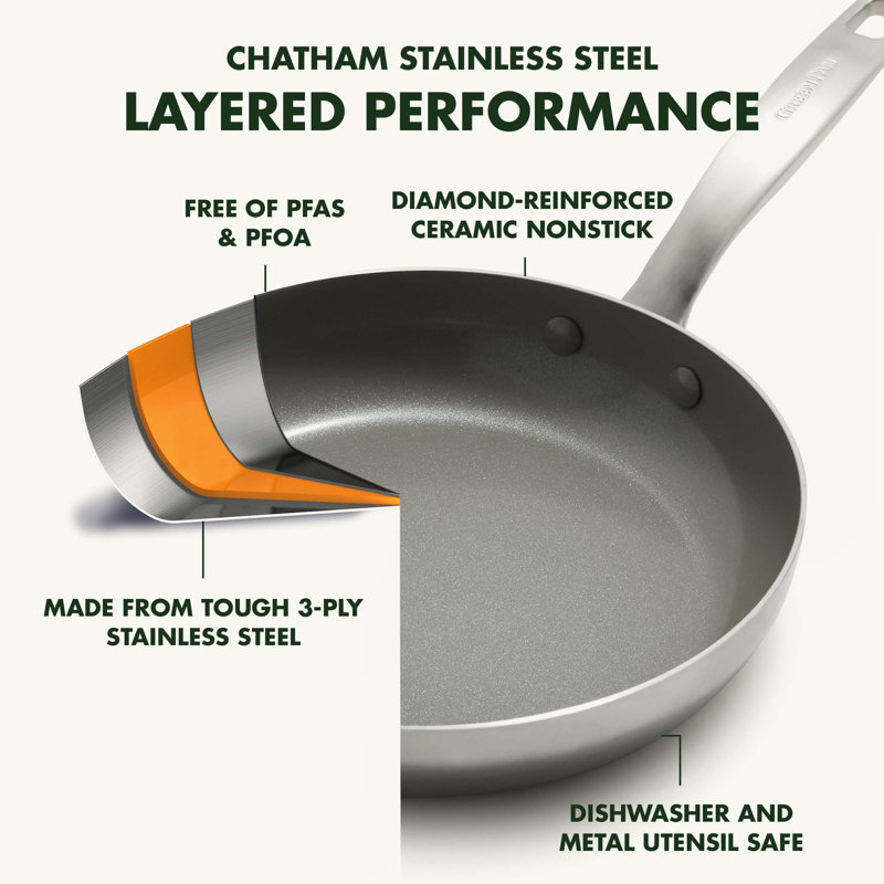 GreenPan Chatham Tri-Ply Stainless Steel Healthy Ceramic Nonstick 11" Wok