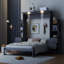 Grand lit escamotable mural avec tablettes, tiroirs et lumières-1215891683