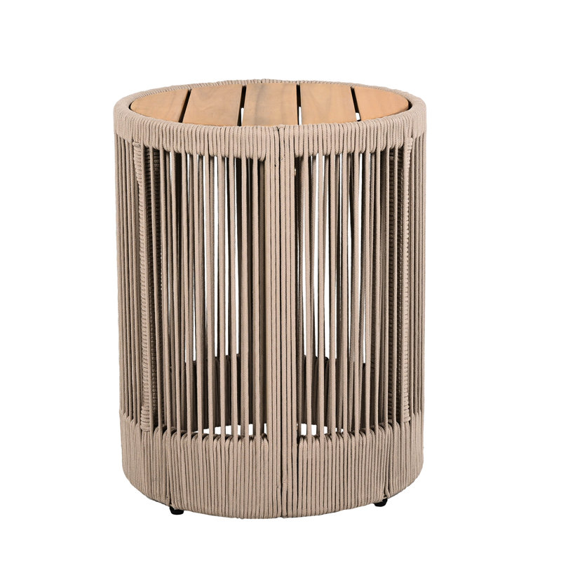Wood Side Table With Rope For Patio And Yard - Rustic Elegance, 175lbs Support, Quick Assembly Weather Outdoor Furniture, 18.42 Inch Height, Ideal
