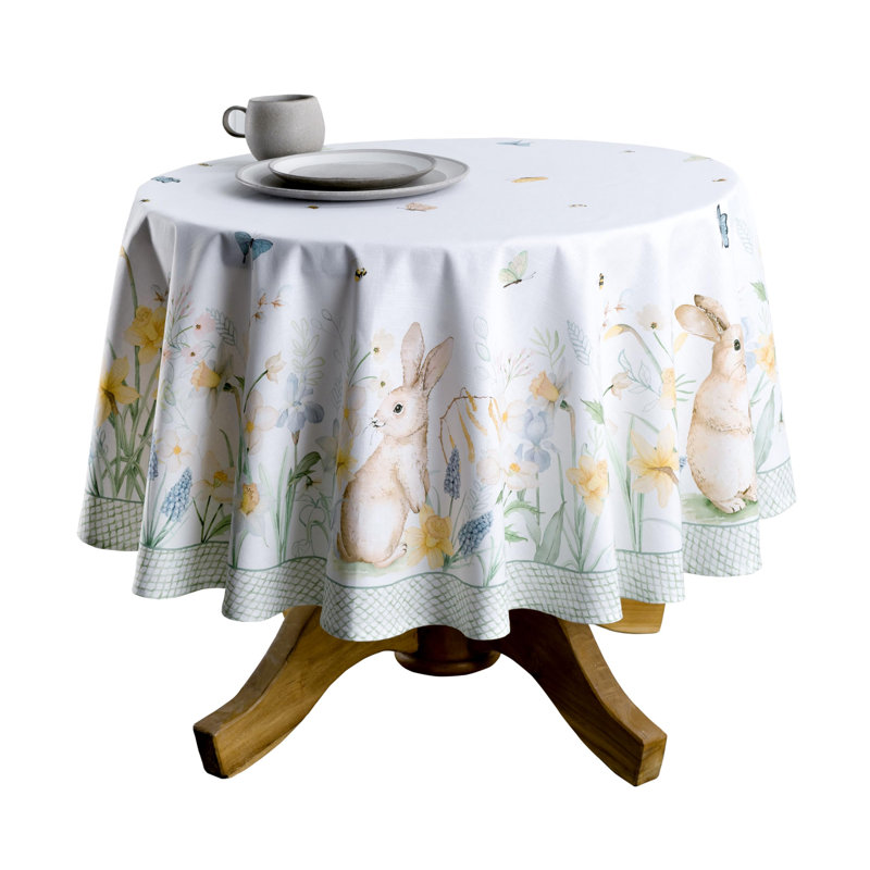 Maison d' Hermine Table Cloth Round Table 100% Cotton 63 Round Inches Tablecloth Reusable Decorative for Dining Room Farmhouse Home Valentines Day Decorations Spring Summer - Easter Dew