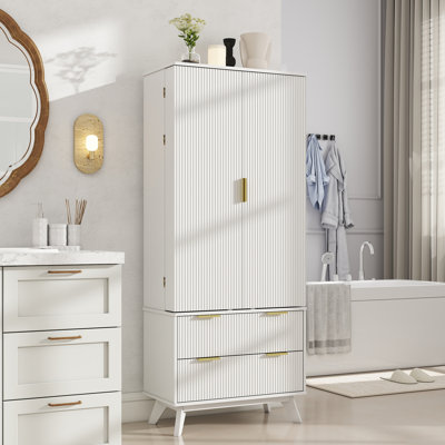 Armoire de rangement de 72 po de hauteur avec portes et tablettes réglables, armoire de rangement cannelée, armoire de rangement en bois pour la cuisine et la salle à manger, salon