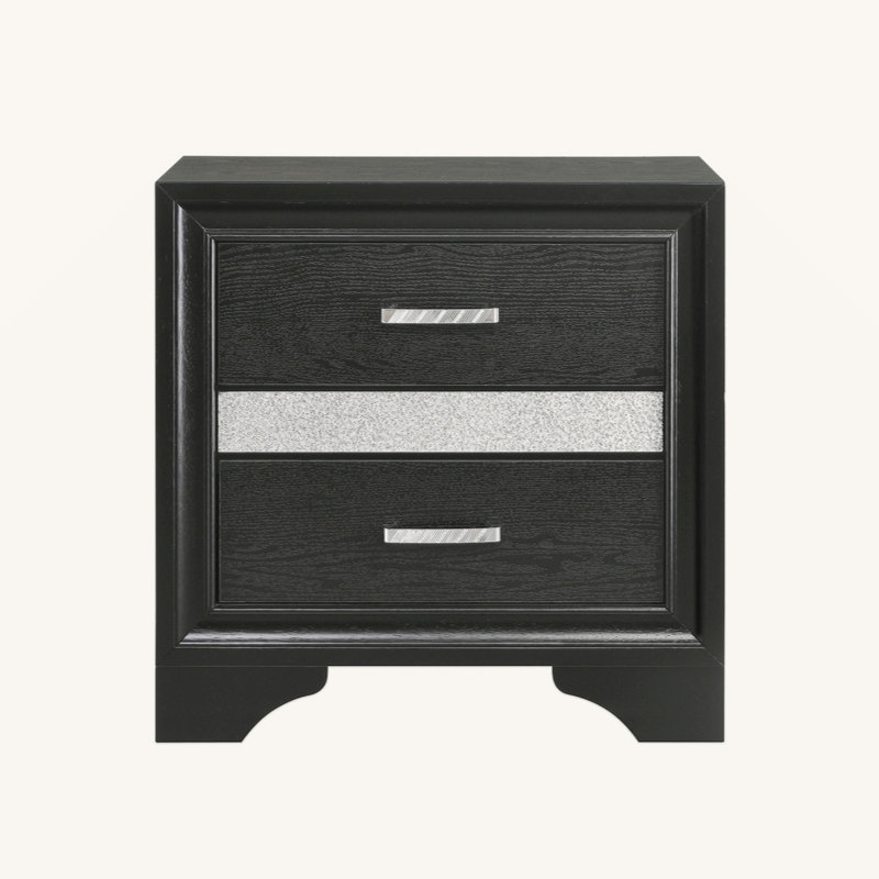 Table de chevet 2 tiroirs avec plateau à bijoux caché, Black