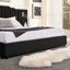 Structure de lit tapissier très grand avec tissu en velours, conception à rayures verticales avec boutons autour du lit plateforme très grand avec tête de lit, cadre solide et table de chevet - aucun sommier nécessaire - noir-2125939574