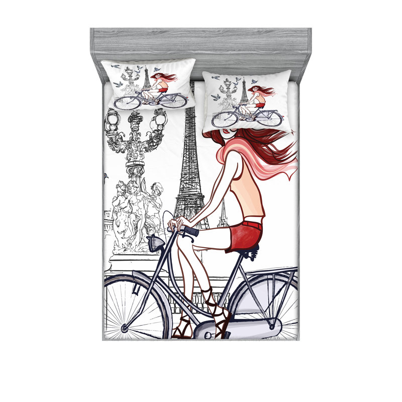 Ensemble de draps et taies décoratives Ambesonne Paris, pêche gris rouge, Ensemble de draps pour très grand lit avec 4 taie