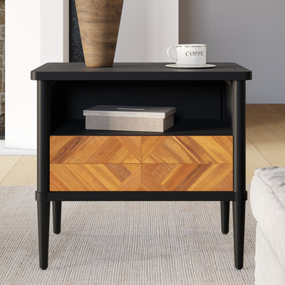 Cartlin Mid-Century Solid Wood Nightstand with Chevron Front & Open Shelf - Acacia, Mystic Finish by George Oliver