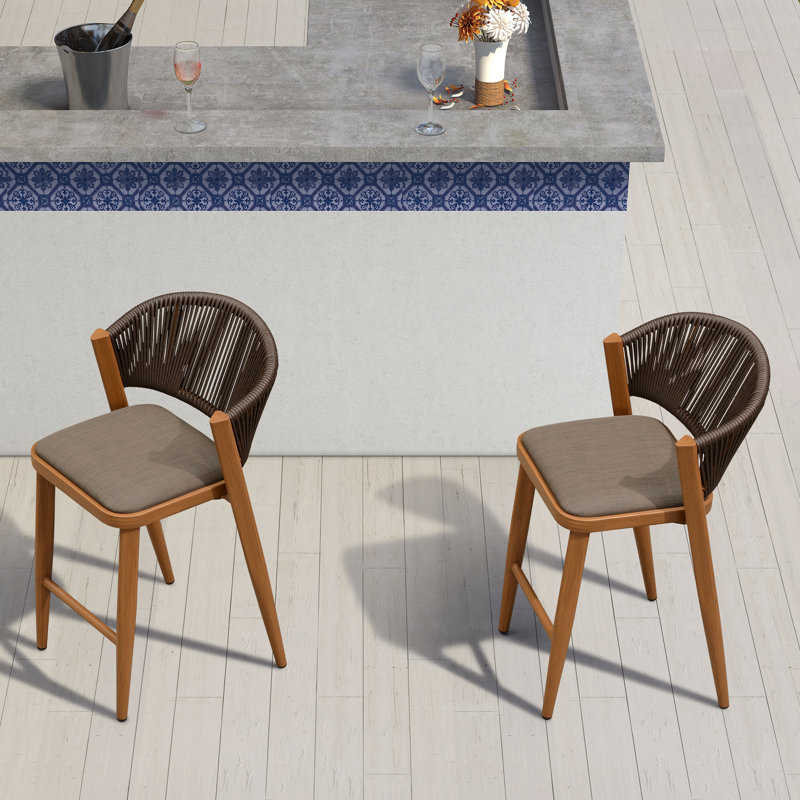 Patio Bar Stool with Cushion, Brown Frame/Gray Cushion