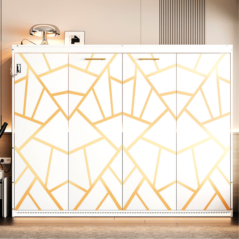 Modern Queen-size Bed, White, Pattern, Led Under, Outlet , Print, Under, Built-in